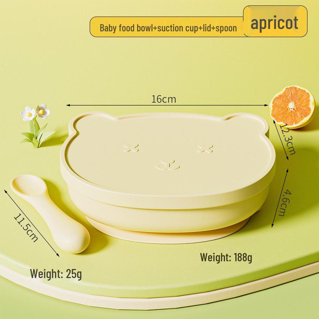 Silicone Baby Bowl with Lid, Food-Grade Suction Cup, Anti-Fall, Little Bear Design