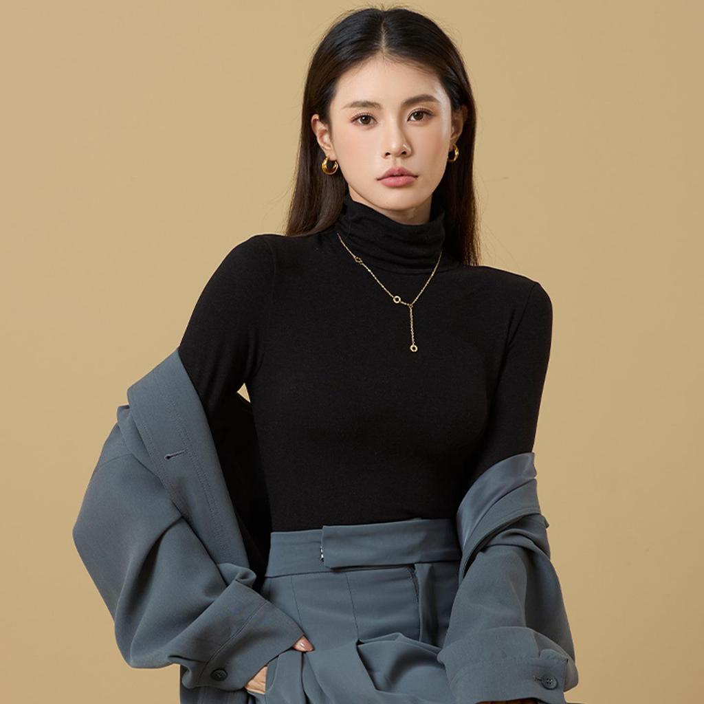 Women's Turtleneck Base Layer: Tencel Wool, Slim Fit, High Elasticity, Long Sleeve, Warm Autumn-Winter Top