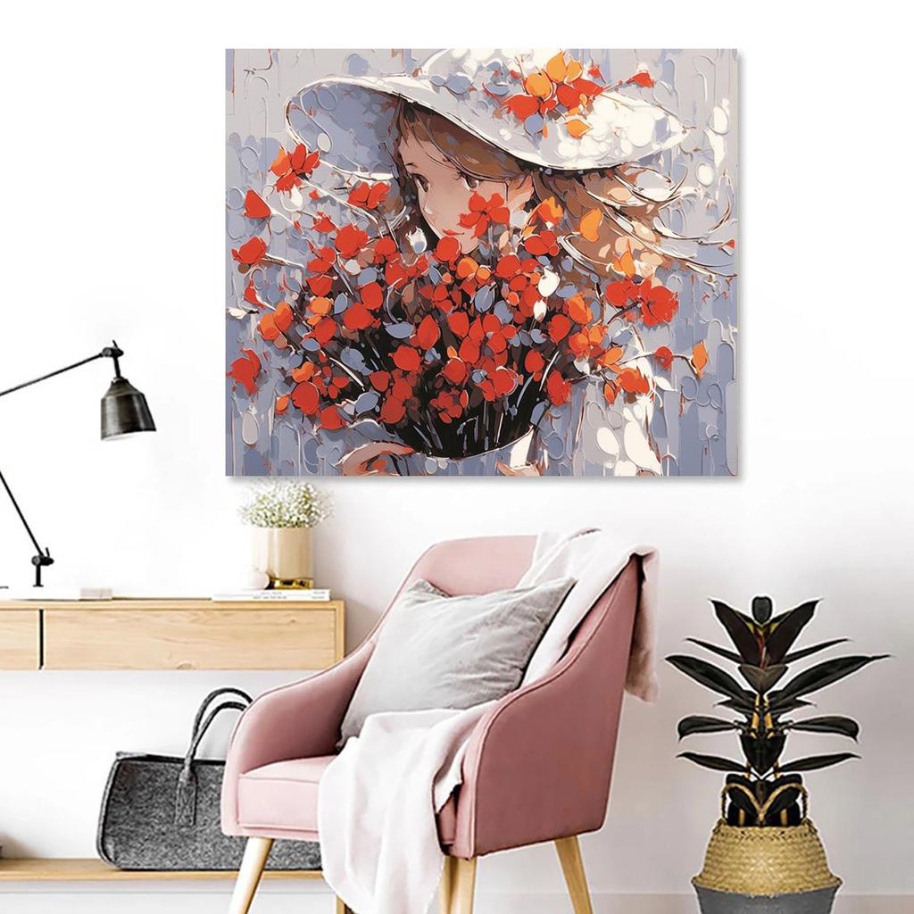 Рамка декоративная картина по номерам для девочек, цветы, набор для рисования, холст, картина, краска, подарок для взрослых, подарок «сделай сам», 40x50 см