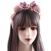 Plush Headdress Wash Face Plaid Bow Women Accessories Korea Style Headband Cat Ears Lace Hair Band