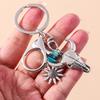 Retro Ethnic Bull Head Keychain Turquoise Key Ring Pendants for Women Girls Handbag Decor DIY Handmade Jewelry Gift