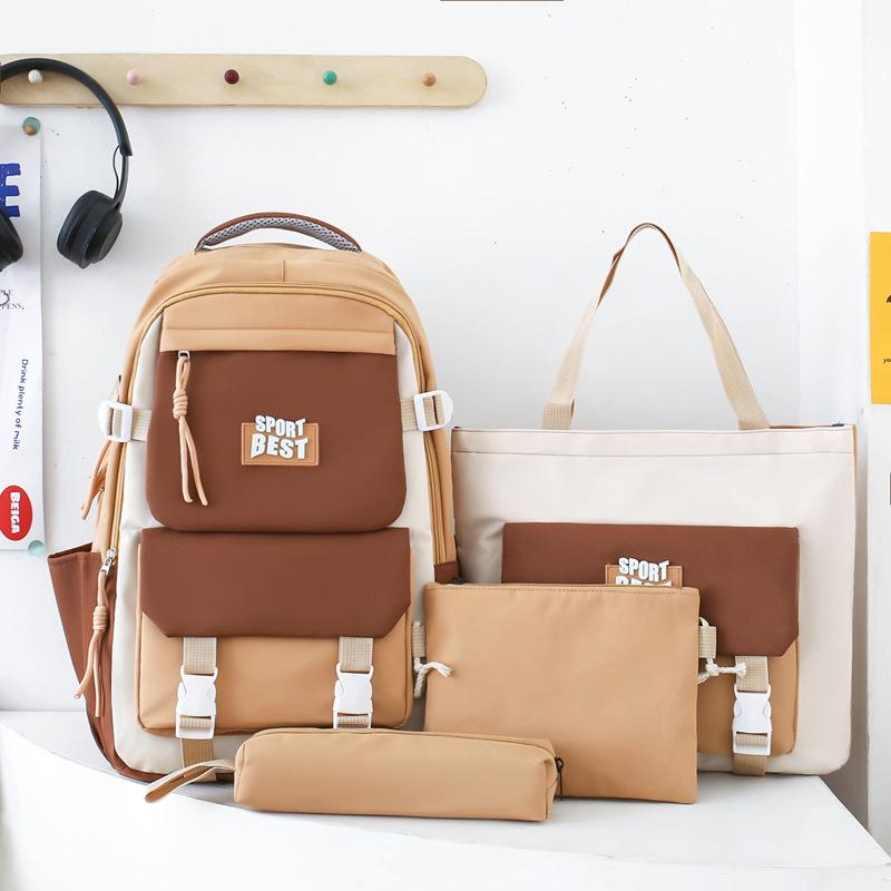 School Bag Trend Nylon Four-piece Backpack Fashion Contrasting Color School Backpack Large Capacity College Student School Bag Women