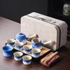 Gradually Change the Blue and White Coarse Pottery Teapot Kung Fu Tea Set, the Whole Set of Household Tea Trays, Light Luxury Gifts