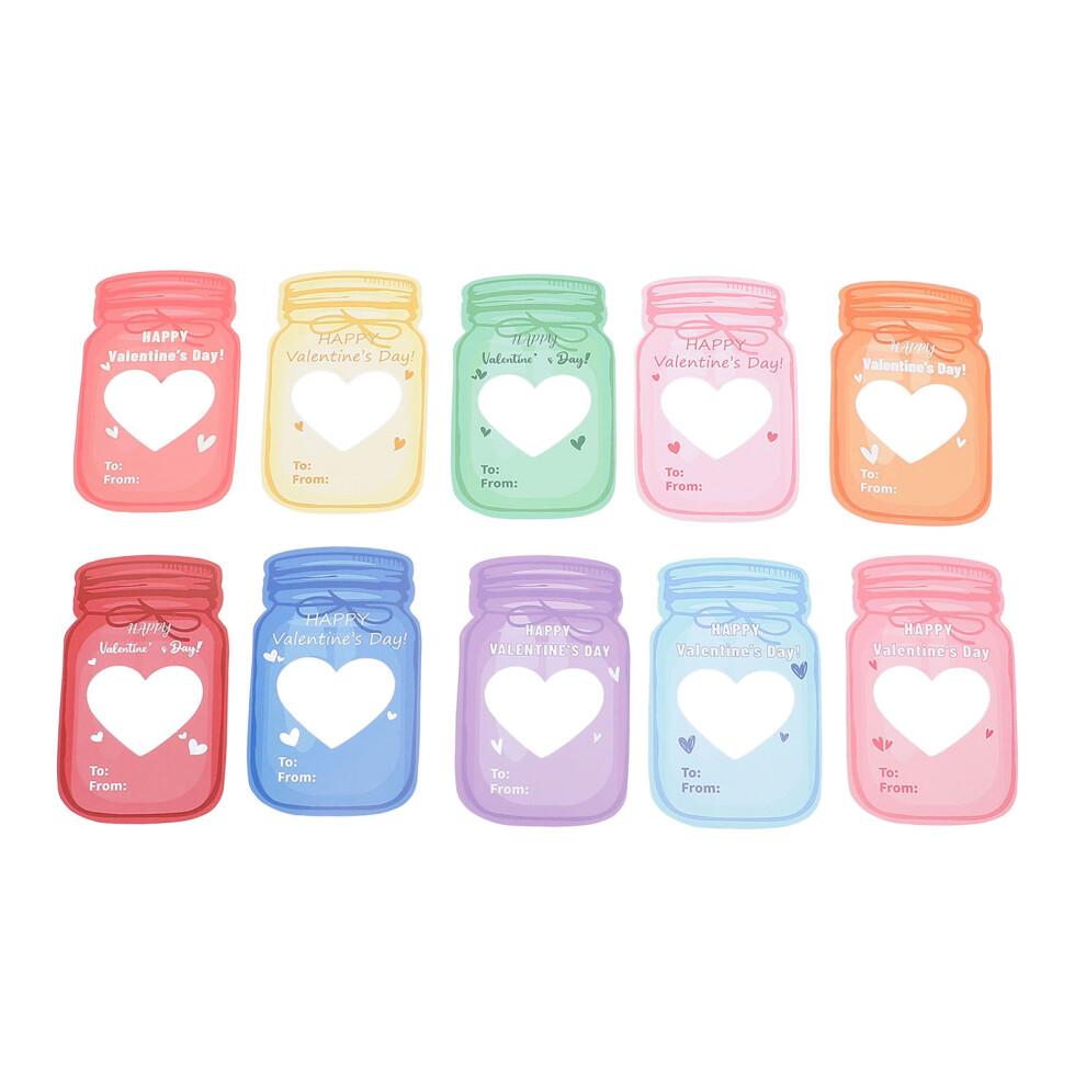 Kids Valentines Cards Set - 30 Jar Designs with Adhesive & Bags