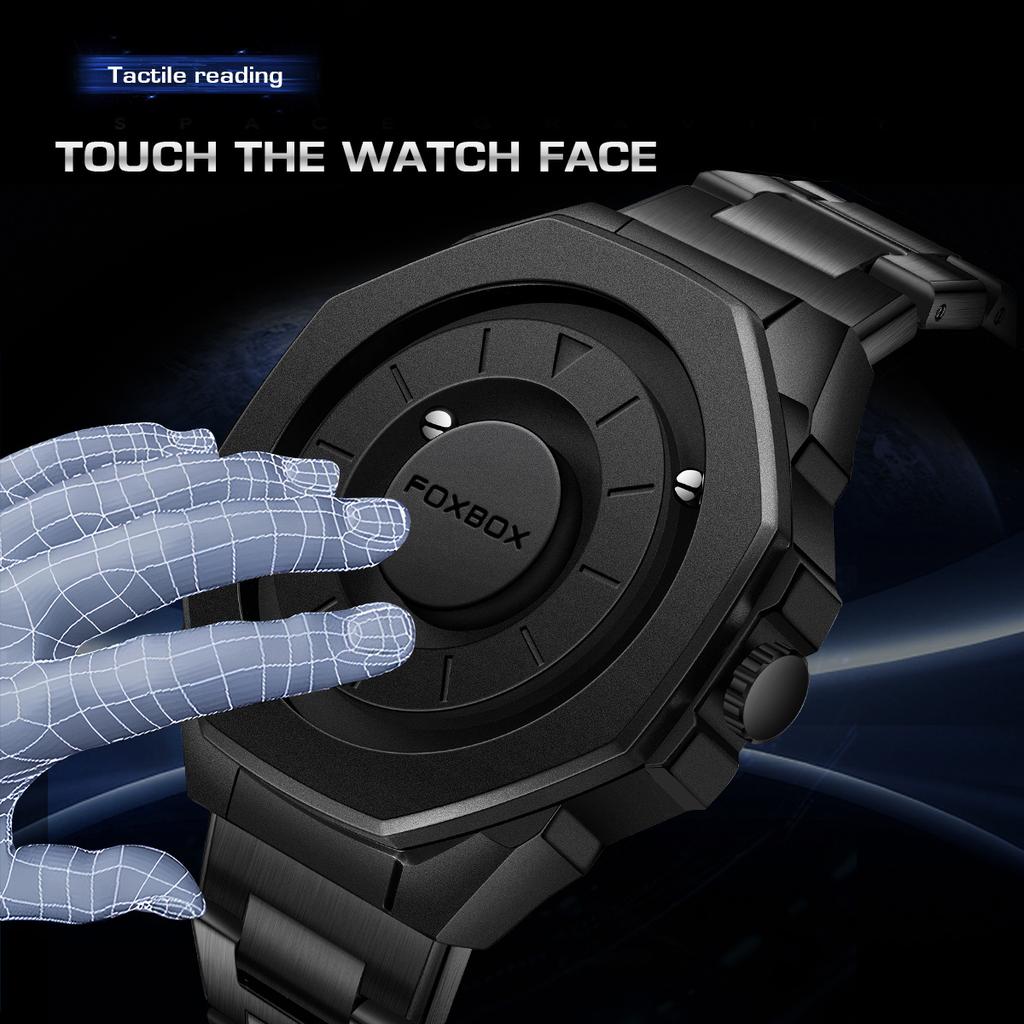 FOXBOX Fashion Men's Watch Waterproof Sports Military Quartz Wristwatches Luxury Rolling Magnetic Steel Ball Business Man Watch