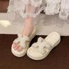 Women's Summer 2025 Silver Rhinestone One-Strap Thick-Soled Height-Increasing Cool Sandals with Medium Heel