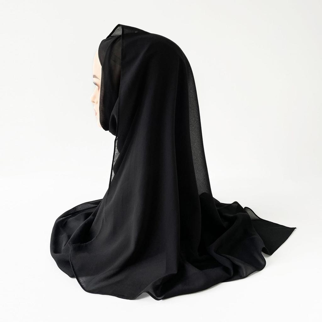 Малазийский однотонный этнический стиль атласный длинный шарф монохромный жемчужный шифоновый платок