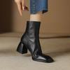 Мода 2024 Осень/зима Женские ботинки Высокие каблуки Квадратный носок Короткие ботинки Женская обувь Офисная леди Гладиатор Женская обувь Натуральная кожа