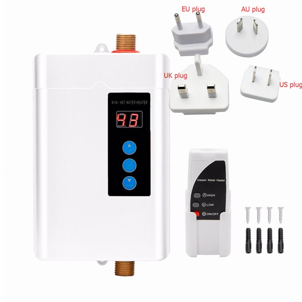 3000W Electric Tankless Instant Hot Water Heater Kitchen Bathroom Shower Sink Tap Thermostat with LED Temperature Display