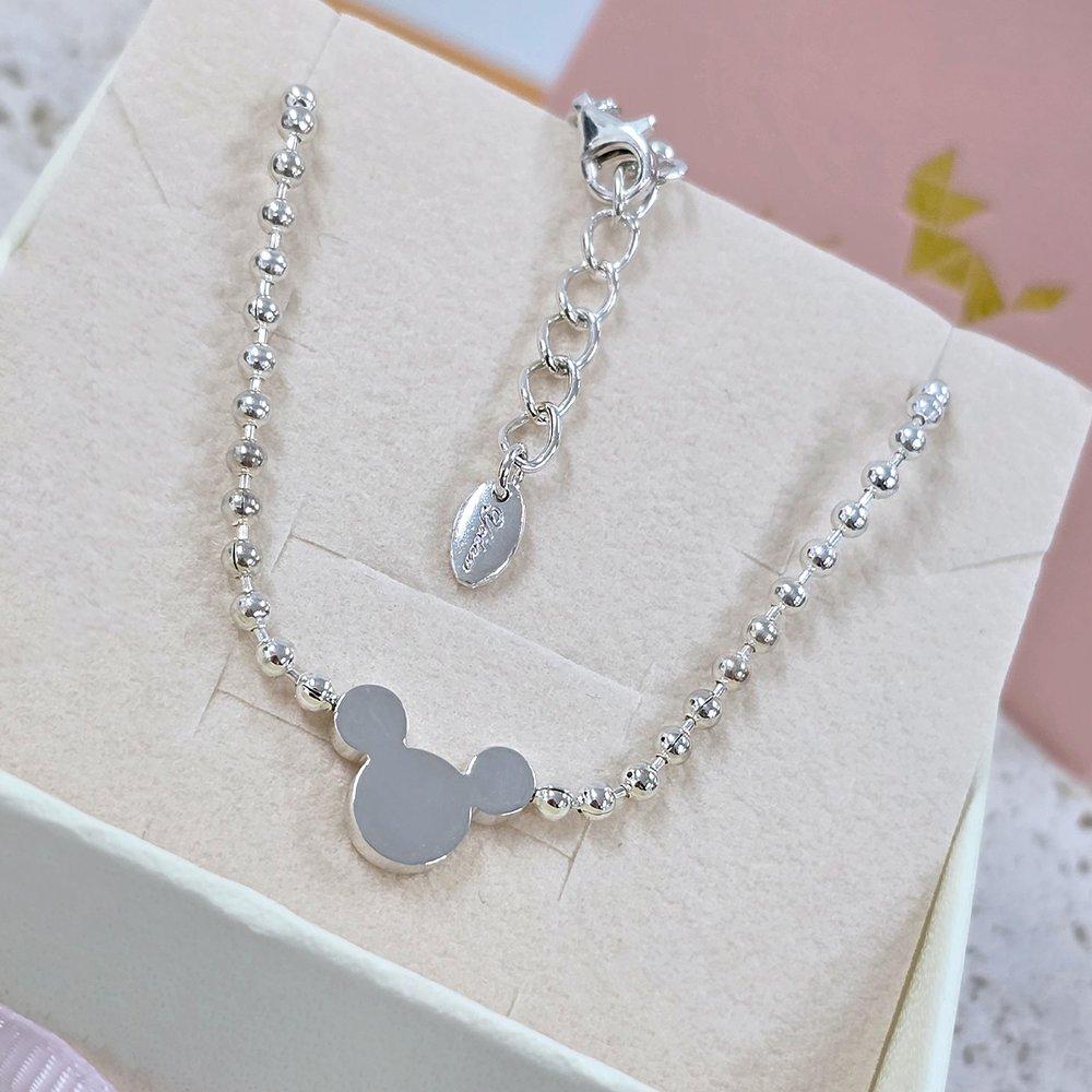 Mickey Minnie round ball chain silver necklace