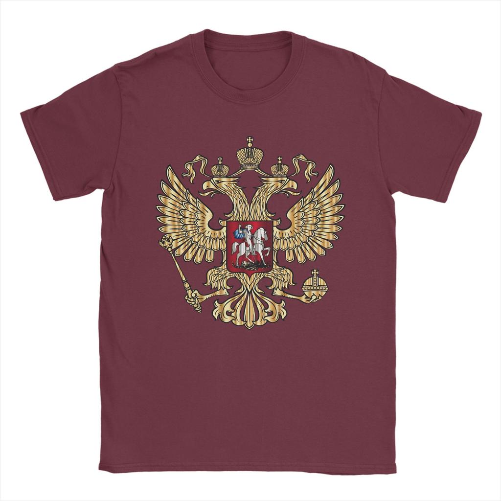 Russian Coat of Arms TShirts Men Russia Emblem  Novelty Pure Cotton Tee Shirt Crew Neck Short Sleeve T Shirts Printed Tops