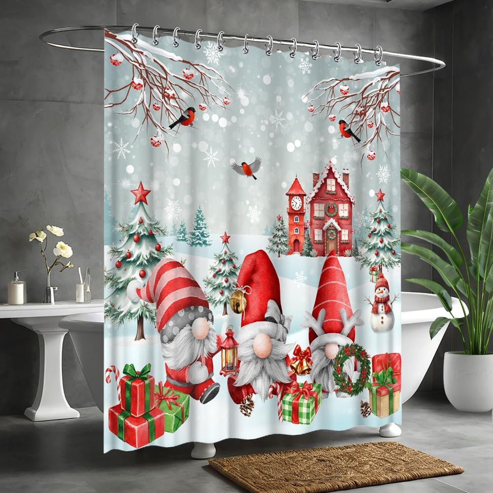 Рождественский Дед Мороз Гномы Занавеска для душа Заколдованный Лес Эльфы Санта Снег Рождественская елка Рождественская вечеринка Украшения Водонепроницаемая ткань