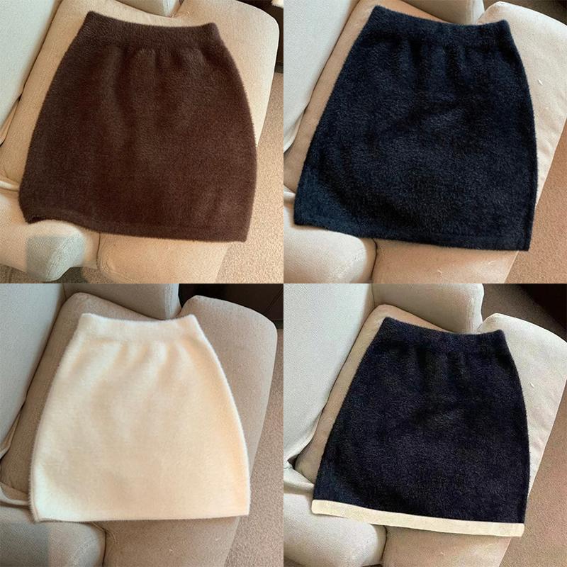 Осень-весна Женская мини-юбка с мехом, тонкая, с высокой талией, с запахом, с черным низом, дикая шерстяная, элегантная, корейская