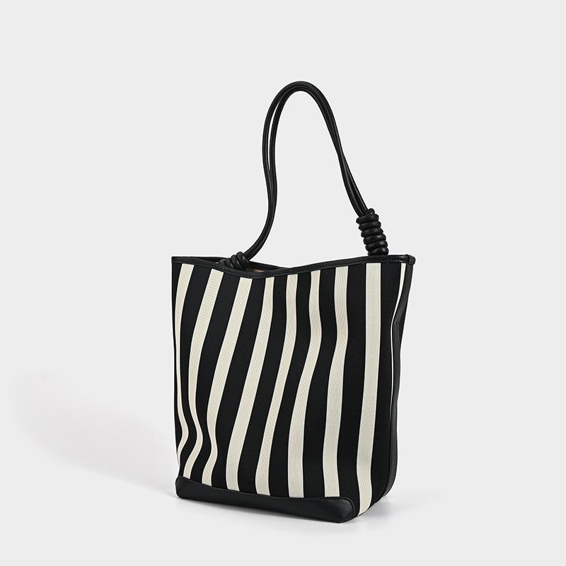 Women Tote Bag Striped SOFT Leather Casual Fashionable Simple Shoulder Bag Large Capacity Purses and Handbags Female Bucket Bags