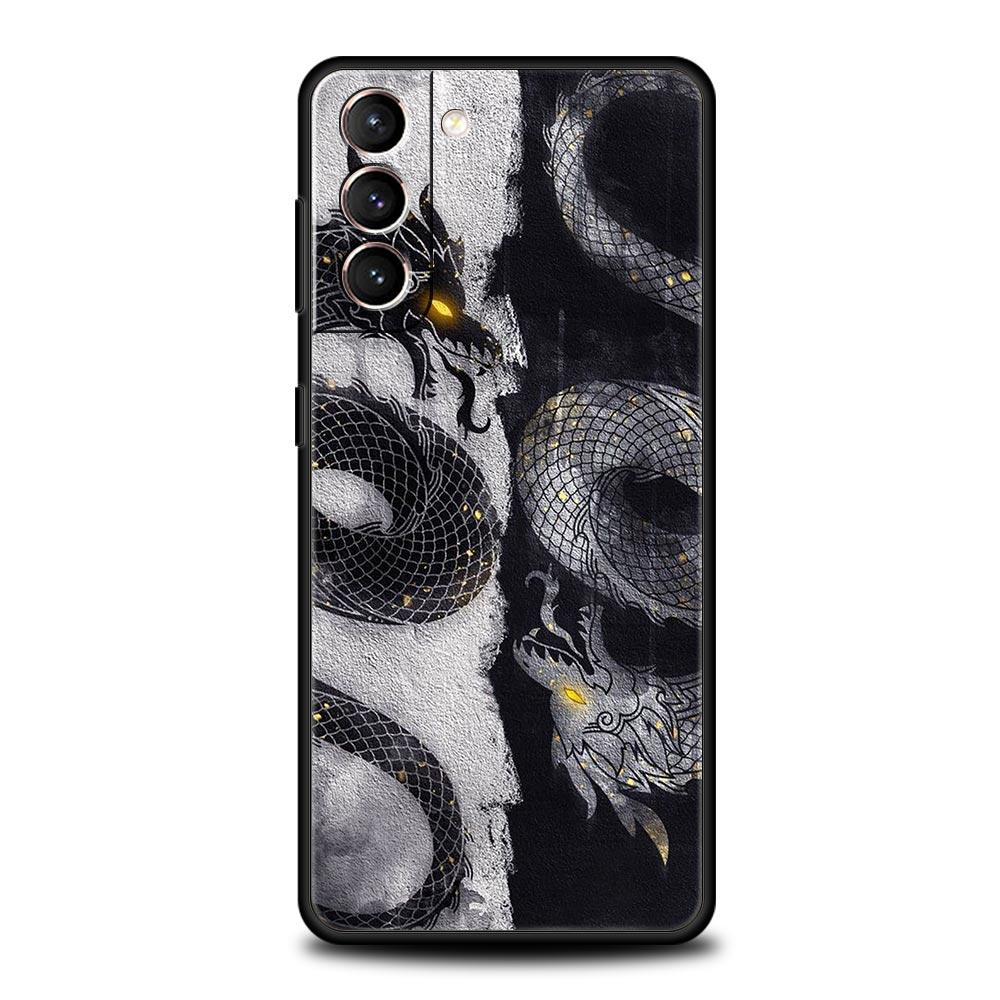 Чехол для телефона Samsung Galaxy S23 S22 Ultra S20 S21 FE 5G S10 S9 Plus S10E S8 Note 10 20 Силиконовый Черный Чехол Модный Дракон