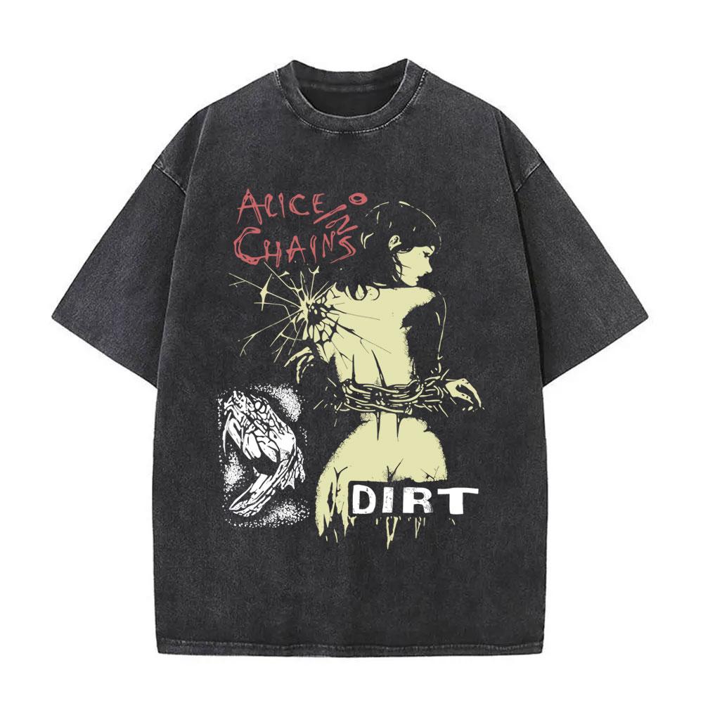Washed Vintage Rock Band Alice in Chains Album Cover Graphic Print T-shirt Men's Women Gothic Punk Crewneck T Shirts