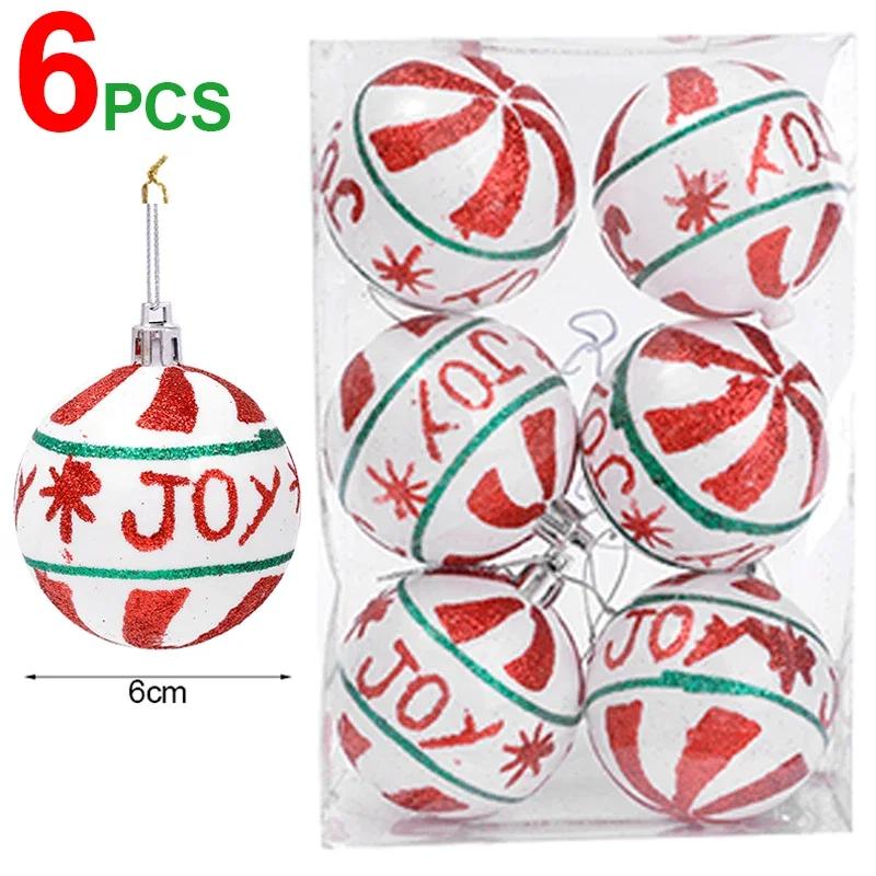 6/24pcs Colored Painting Christmas Balls Glitter Christmas Tree Hanging Pendant Ornament Home New Year Party Gift Decoration