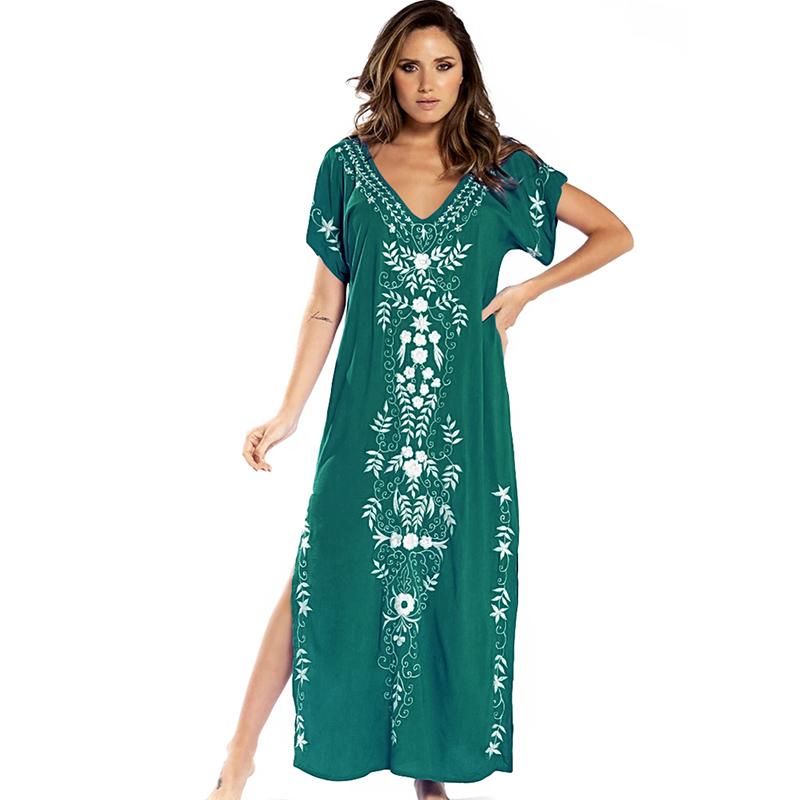 Женская пляжная туника единого размера, с цветочной вышивкой