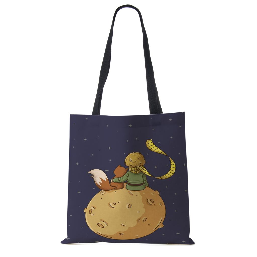 Классический мультфильм Маленький принц Лис Роза Принт Женские сумки-тоут Женские Повседневные Сумки через плечо Эко Сумки для покупок Для улицы KTY