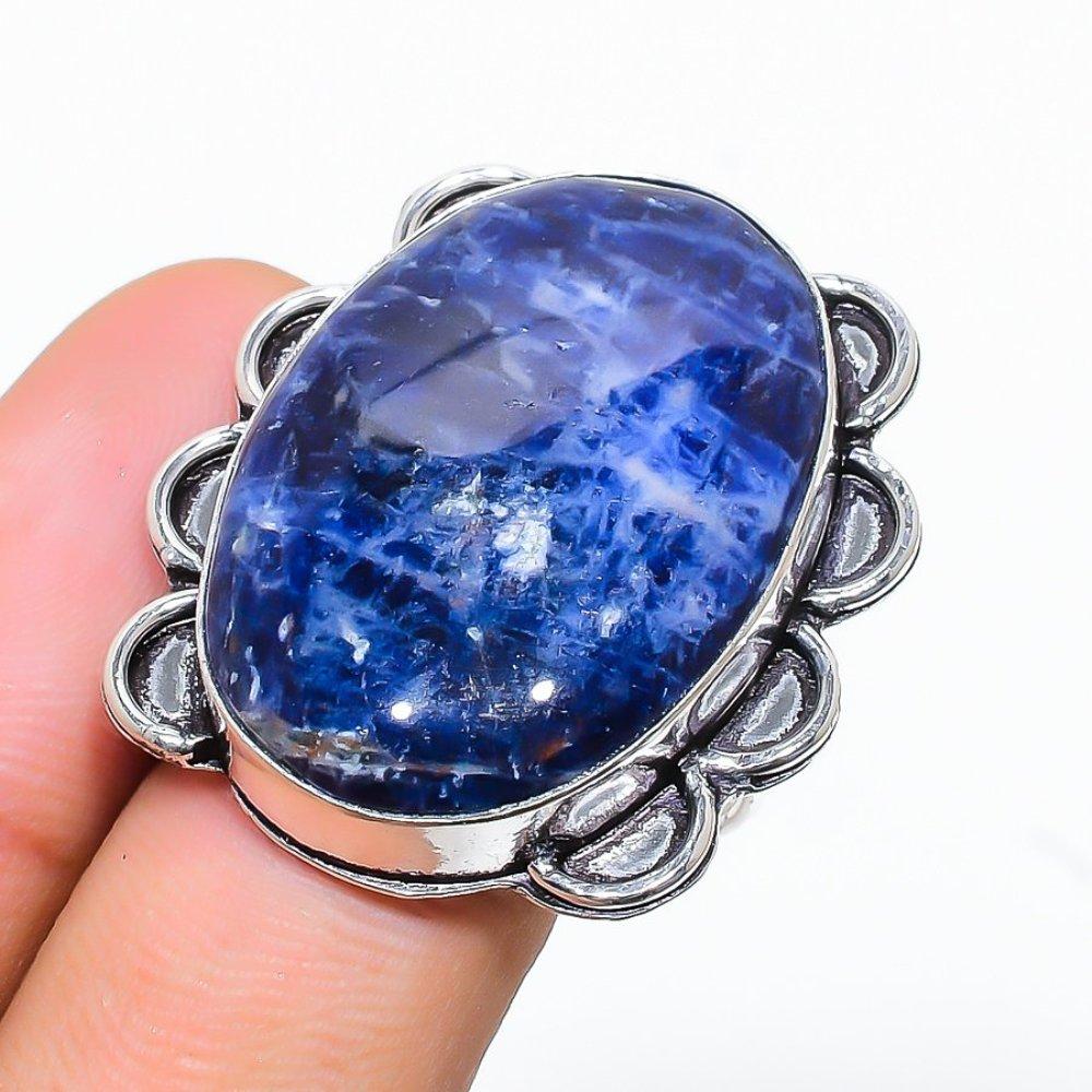 Подарочное кольцо из серебра 925 пробы с натуральным содалитом, размер 6 Q9h91
