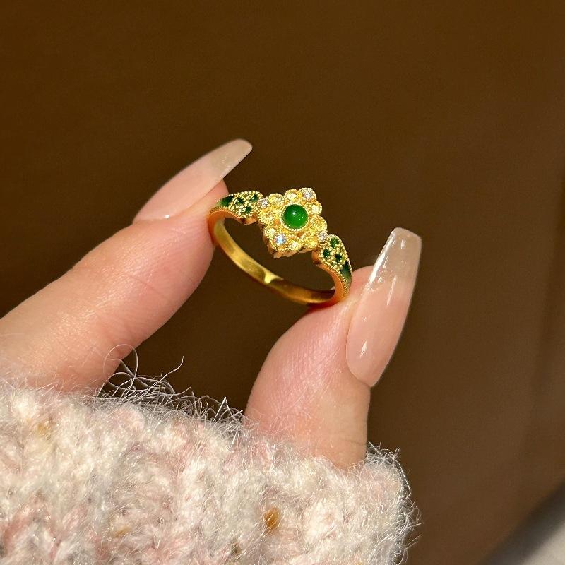 Легкие роскошные винтажные инкрустированные изумрудные кольца для женщин, креативное кольцо в дворцовом стиле, шикарный дизайн, свадебные украшения