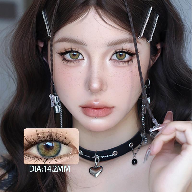 Mill Creek Color Contact Len Blue Green 14.2mm Beauty Grade Lens 2pcs Annual Use Of Soft Female Eye Makeup