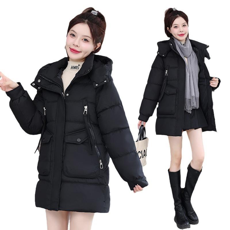 Autumn and Winter 2025 Korean Hooded Bread Jacket Plus Thickened Down Cotton Jacket Women's Mid-Length Loose Cotton Jacket Exterior