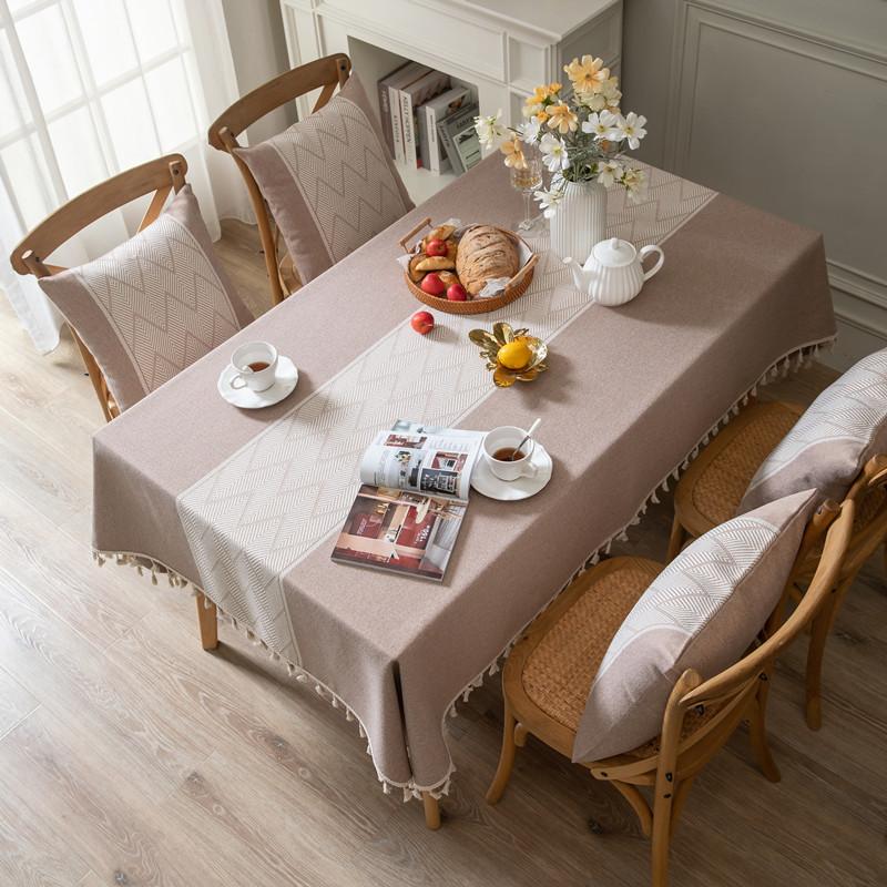 Полиэстер Жаккард Скатерть с бахромой Большая волна Прямоугольная Скатерть для кофейного столика Обеденного стола Кружево