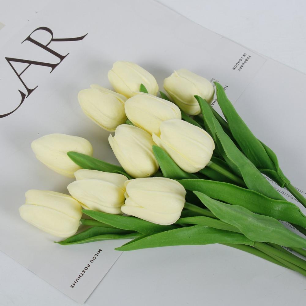 5PCS 34cm Decorative Fake Flowers Real Touch Wedding Bridal Tulip Bouquet for Christmas Party Decor