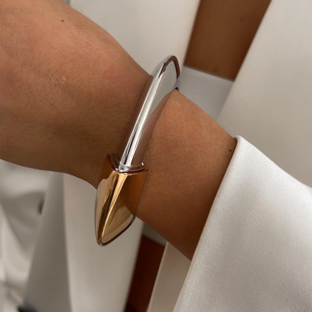 Salircon New Creative Design Irregular Geometric Heavy Metal Bangles for Women Trend Punk Hip Hop Open Spring Bracelet Jewelry