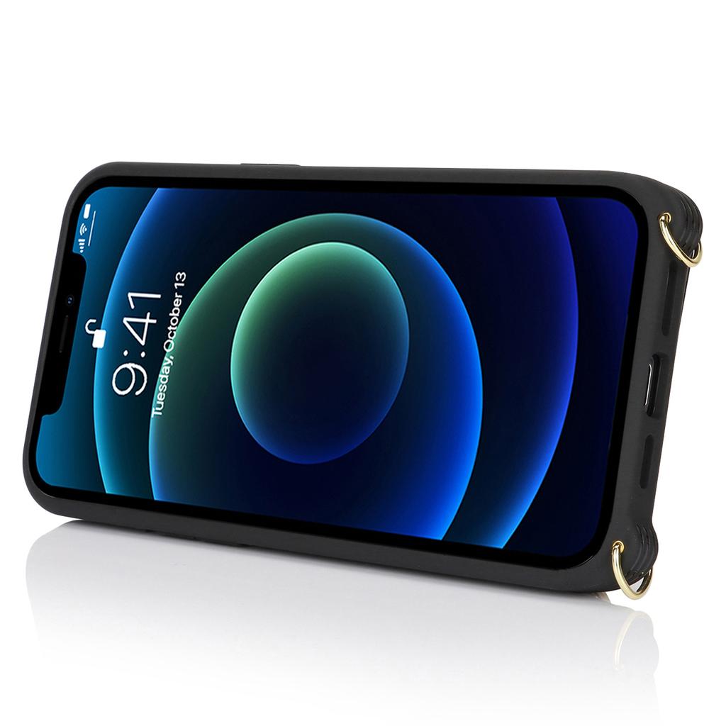 Для iPhone 13 mini Чехол Кармашек для карт Карман на молнии Кожа+ТПУ Держатель-кольцо Чехол для телефона с длинным ремешком