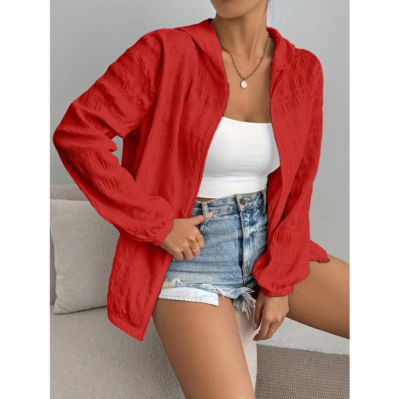 Women Solid Color Casual Zipper Long Sleeve Outerwear Jacket