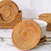 Handmade Round Natural Rattan Pad Multi-Use Heat Insulation Anti Scald Round Tea Cup Mat Pot Kitchen Decoration Accessories