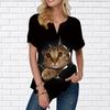 Женская летняя футболка с принтом потрескавшейся кошки, футболки с коротким рукавом, повседневные топы с принтом, небольшой V-образный вырез, короткие рукава