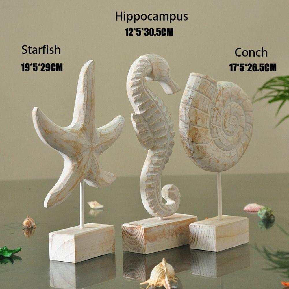 Starfish Sea Wood Sculptures Conch Wood Carving Marine Crafts Bedroom