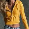 Women S Hooded Long Sleeve V Neck Zip Cropped Sweatshirt