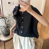 Johnature Простые рубашки женские летние Mori Vintage повседневные оборки воротник свободные однотонные короткие рукава женские топы