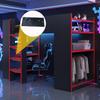 Multifunctional Loft Bed 90 x 200 cm, Desk, Computer Holder, Multi-Tier Shelf, Simple Clothes Rack, Socket and LED Lighting, Safe Ladder, Black-Red