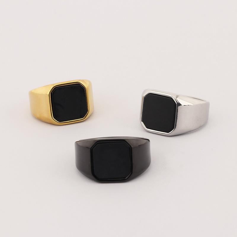 Мужское кольцо Bold Vintage Amber Stone Black Onyx из нержавеющей стали, квадратное, в стиле хип-хоп, готический, панк, байкерский аксессуар