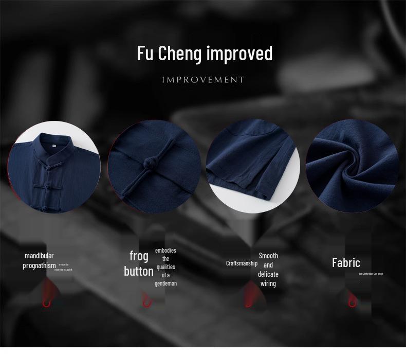 Men's Chinese Style Long-Sleeve Tang Suit Set with Frog Buttons - Retro Tea & Tai Chi Two-Piece