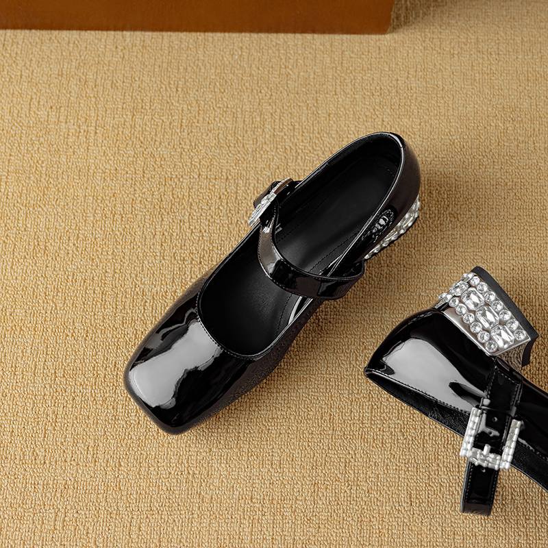 Krazing Pot Летние туфли из овчины размера 41 на среднем каблуке, Мэри Джейн с хрустальной пряжкой, квадратный носок, каблуки с бриллиантами, туфли-гладиаторы