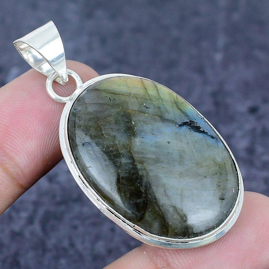 Natural Labradorite Gemstone 925 Sterling Silver Jewelry Pendant 2.05" N0u40