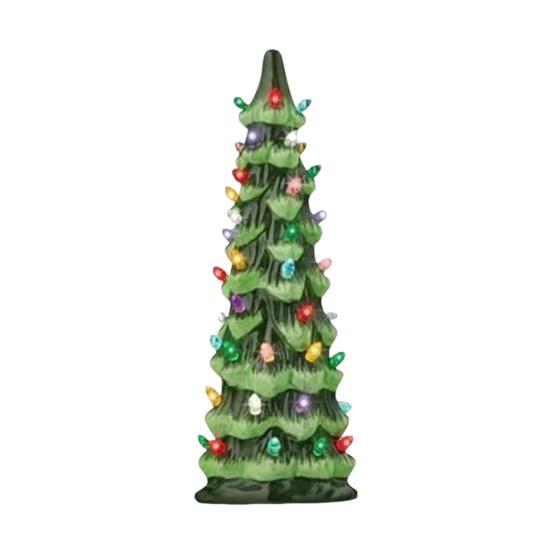 Pre-Lit Hand-Painted Resin Tabletop Christmas Tree Small Light Up Holiday Tree Decoration