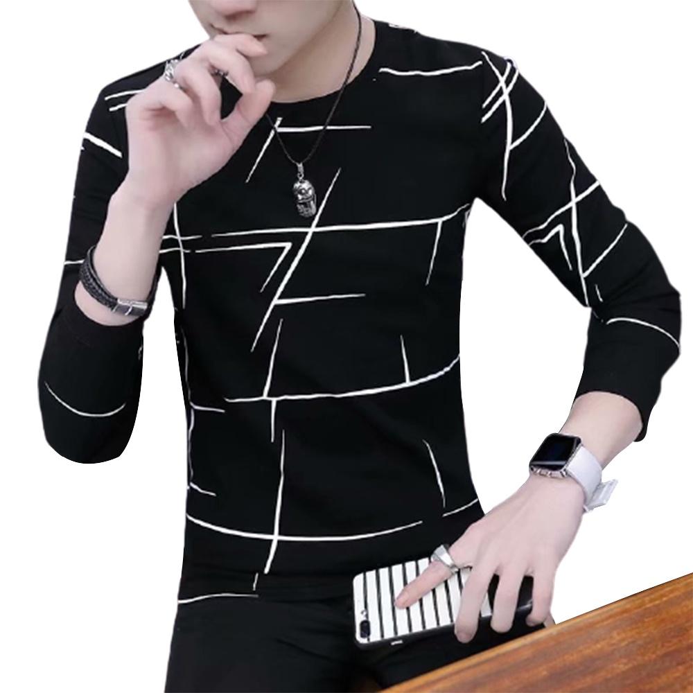 Печатные мужские футболки больших размеров с длинным рукавом Мужские повседневные футболки с круглым вырезом
