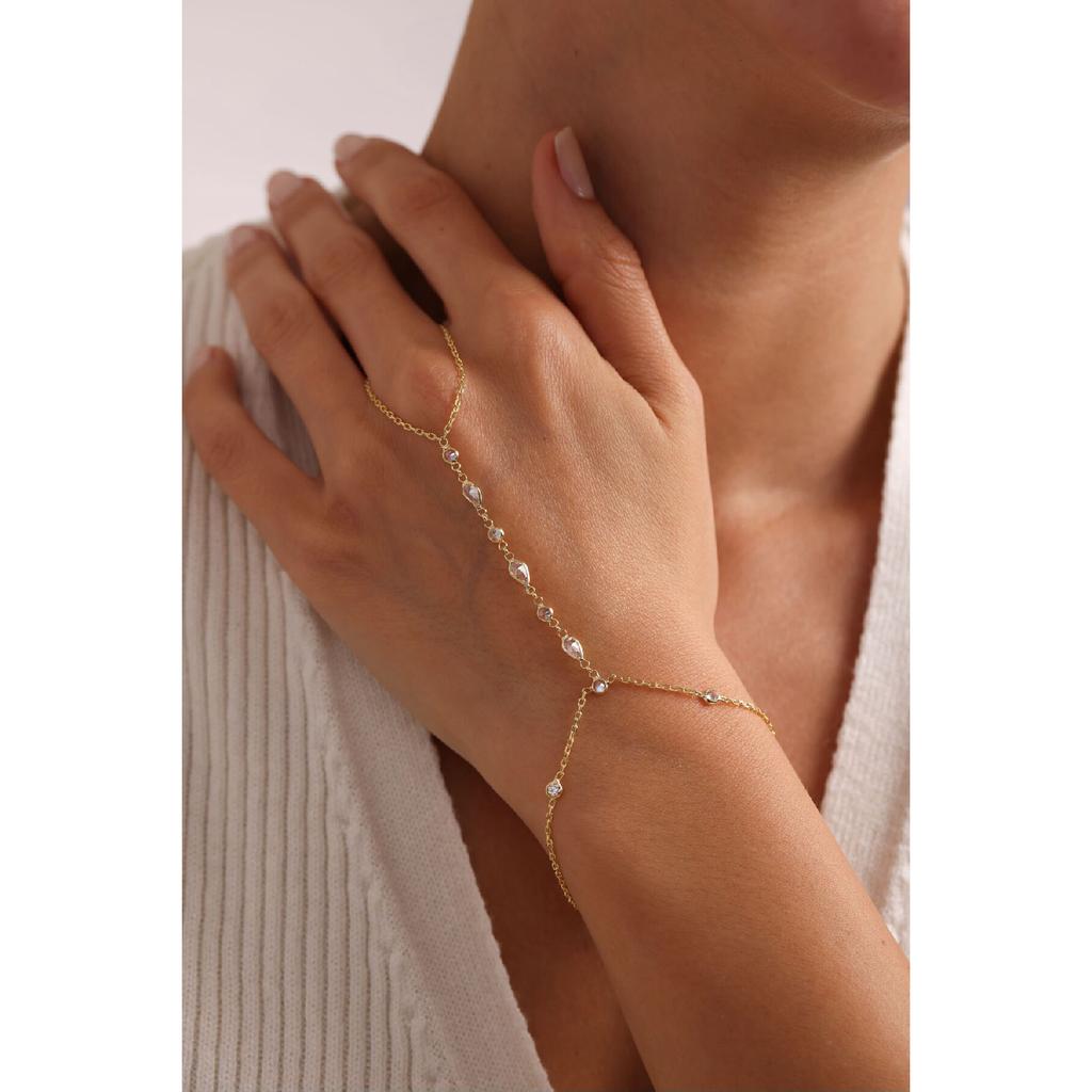 925 Sterling Silver Gold Coating White Drop Stone Sahmeran Bracelet