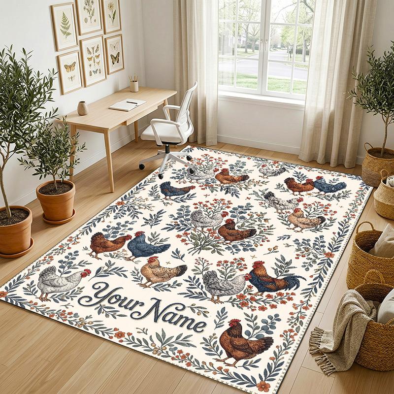 Farm Animal Theme Soft Crystal Velvet Rug Custom Name & Text Print Non Slip Floor Rug for Bedroom Living Room