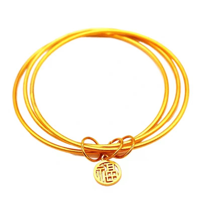 Sansheng III bracelet women's temperament gold plain circle fashionable and exquisite ancient bracelet versatile