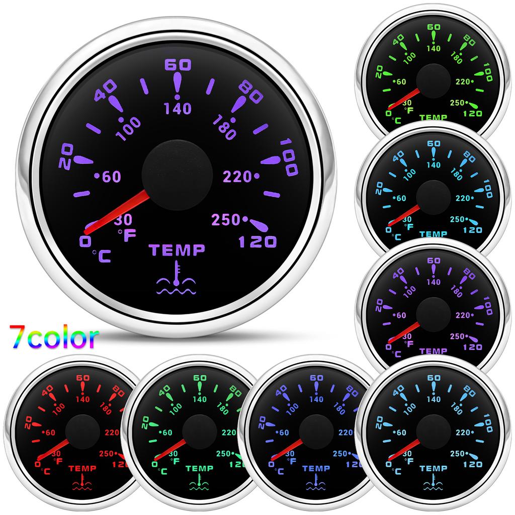 7 Color Backlight 52mm Water Level/Fuel Level Gauge/Water Temp Meter/Oil Press Meter/Voltmeter for Car Marine Yacht 12V 24V