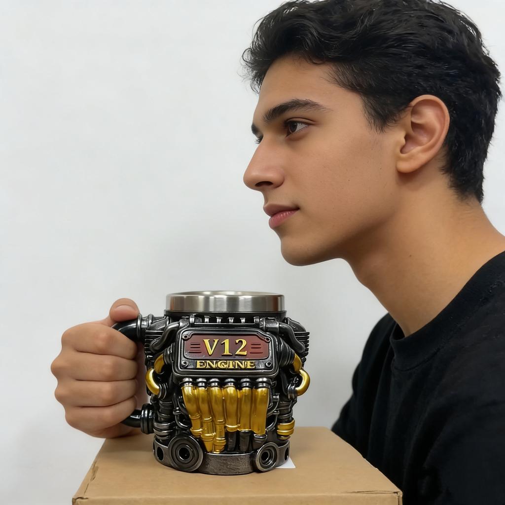 Кружка из нержавеющей стали с двигателями V12, ручной работы. Кофейная кружка для автолюбителей, кружка для чая для дома или офиса. Уникальные 3D подарки