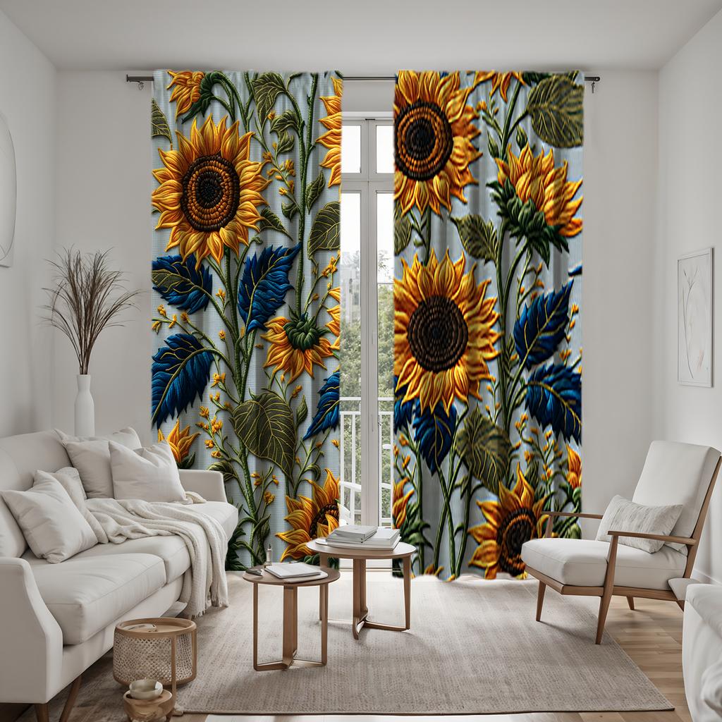 Комплект из 2 предметов, декоративная занавеска с вышивкой в виде подсолнуха, желтая занавеска с цифровой печатью, украшение для дома, стиль Decorat